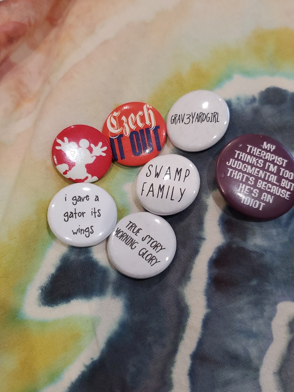 Assorted Phrase Button Pin Lot - Grav3yard Girl, Etc
